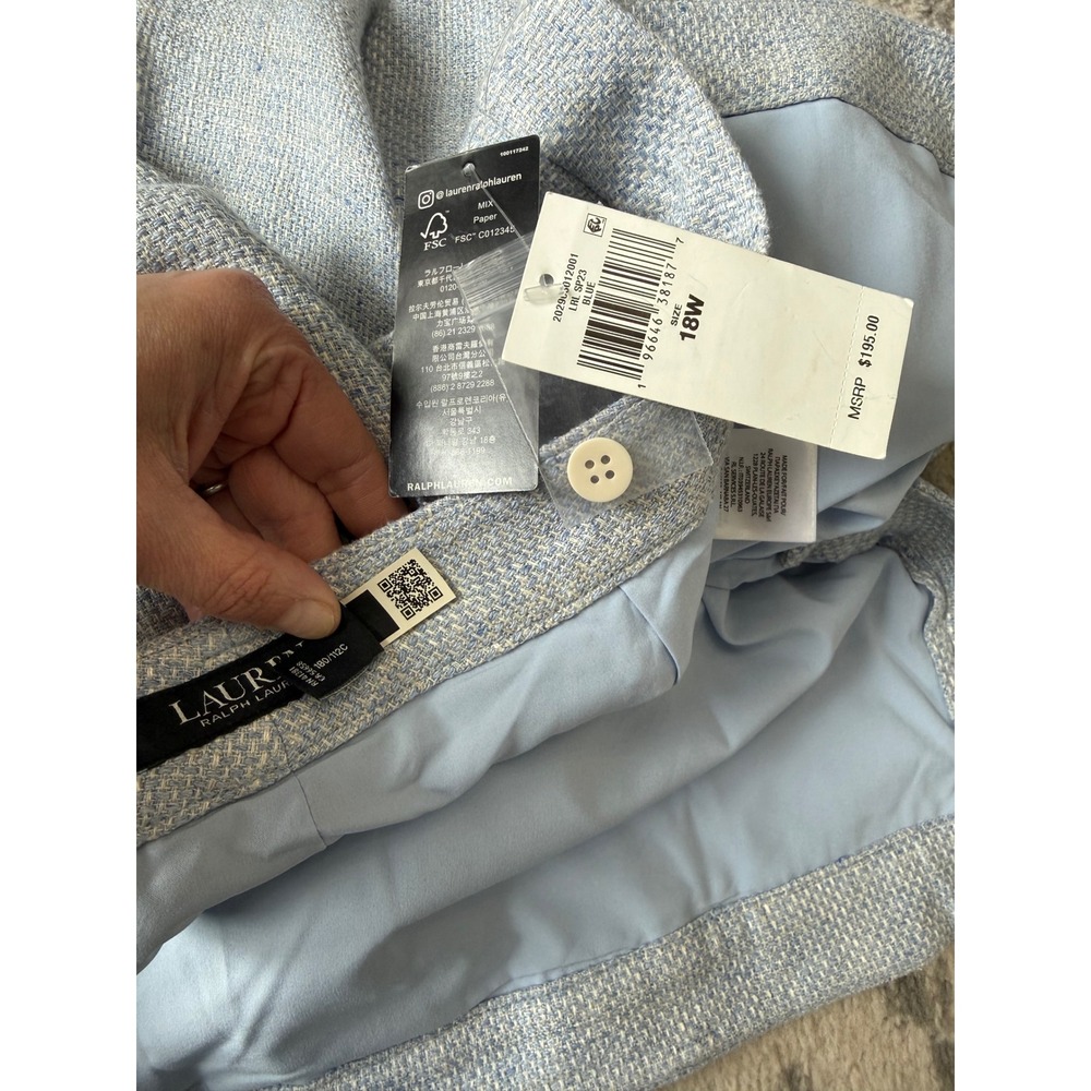 Lauren Ralph Lauren Woman Linen Silk Blend Shorts Blue Bermuda Pleated NWT 18W - Picture 8 of 12